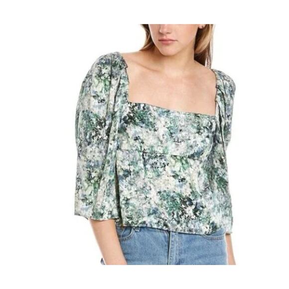 Vince Tops - Vince Blouse Women's SZ 6 Green Floral Print Long Sleeve Draped Front Top Shirt